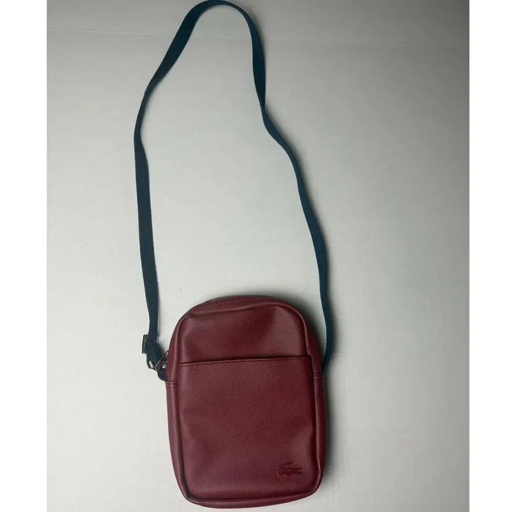 Lacoste Crossbody Bag - Burgundy with Blue Strap